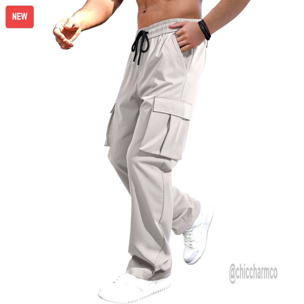 Men's Casual Cargo Pants Stretch Sweatpants Loose Fit Drawstring Joggers